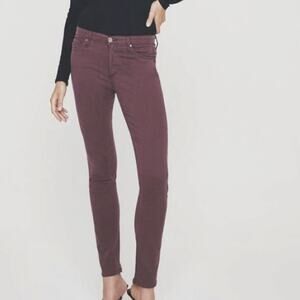 AG Adriano Goldschmied Mid Rise Cigarette Prima Slim Jeans Sateen Plum 26 x 31